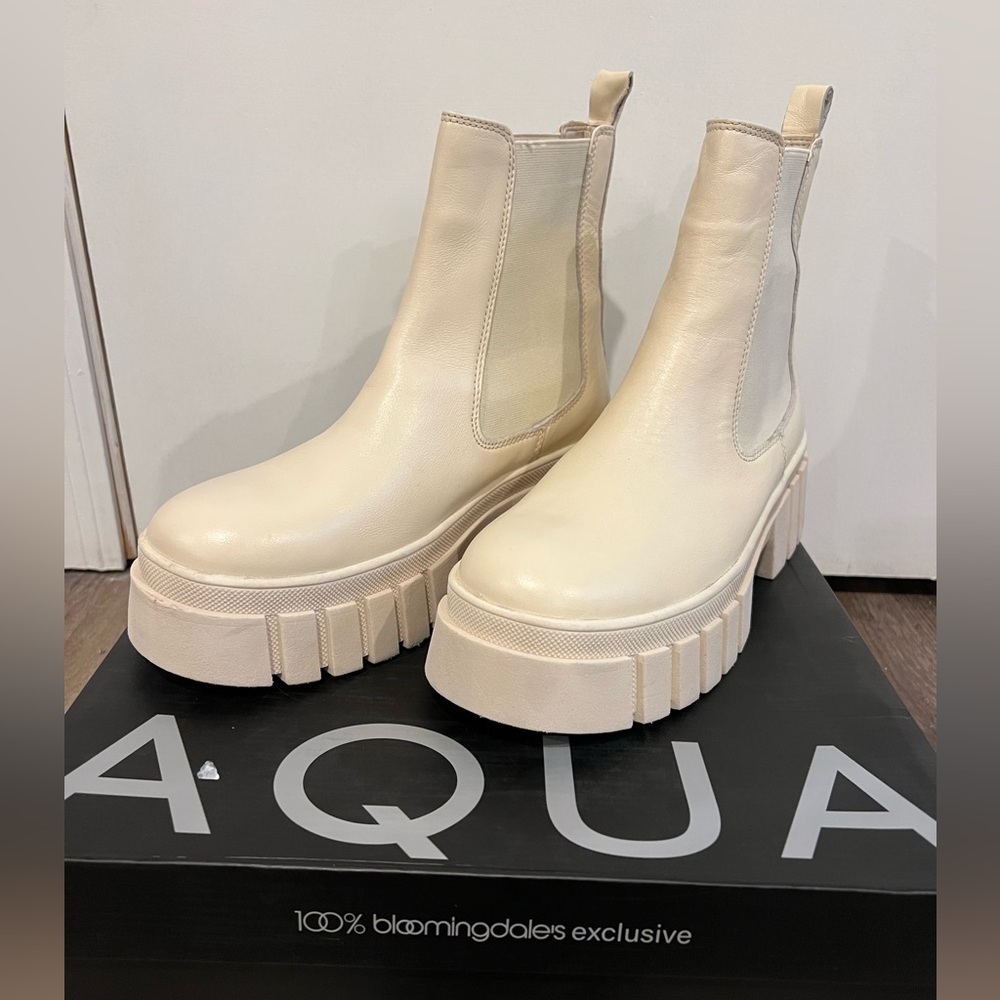 Aqua Bloomingdale’s private label chealsea boot in bone leather